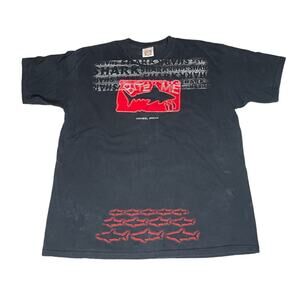 Vtg Yacht Club Mens Cozumel Mexico Souvenir Black Red Bite Me Shark Shirt Sz L